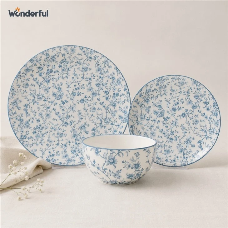 16pcs Blue Vine Floral Printed Ceramic Dinnerware Collection suppliers