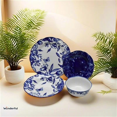 Bílá a modrá porcelánová květinová{0}}sada nádobí s potiskem